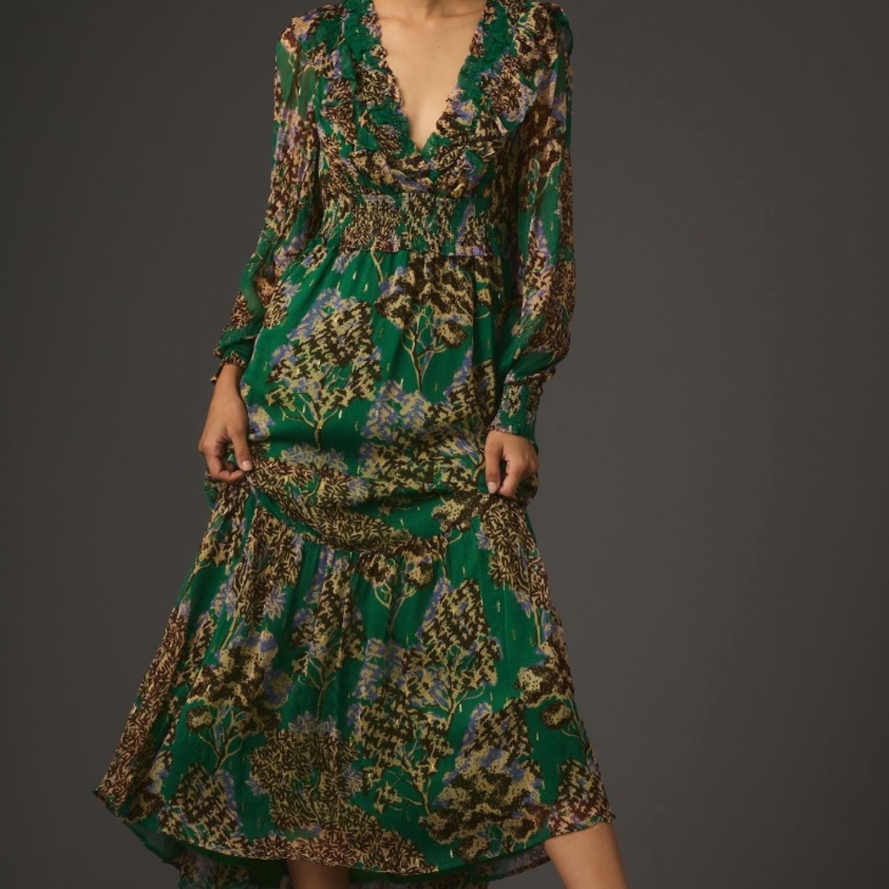 Anthropologie Odetta Ruffled V-Neck Dress